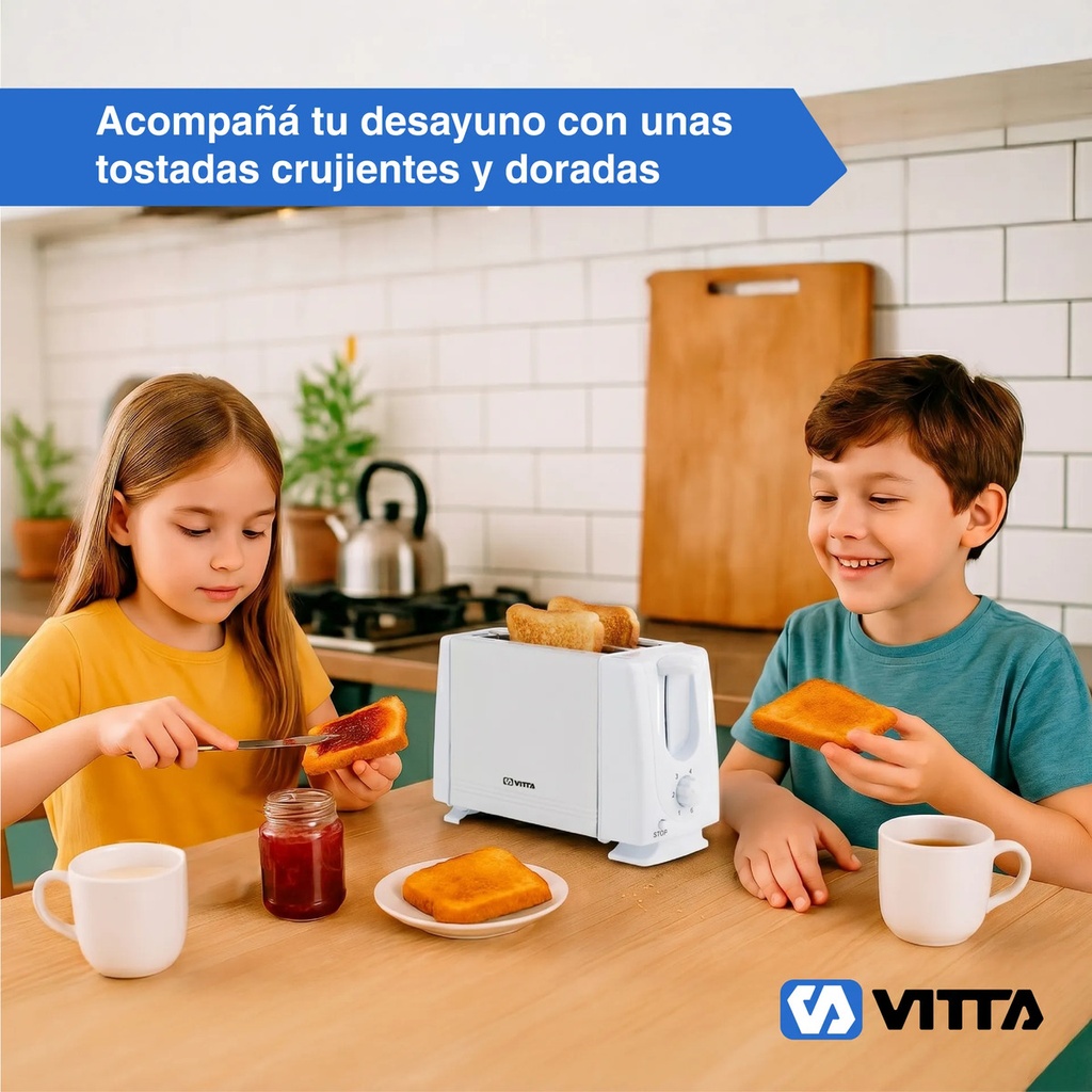 Tostadoras Electricas 2 Panes Vitta 6 Niveles 800w Blanca Blanco
