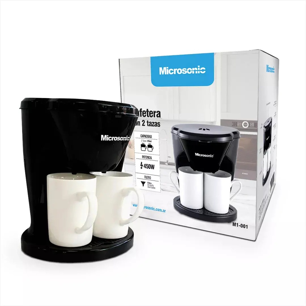Cafetera Electrica Microsonic Doble Goteo 2 Tazas De Regalo Negro