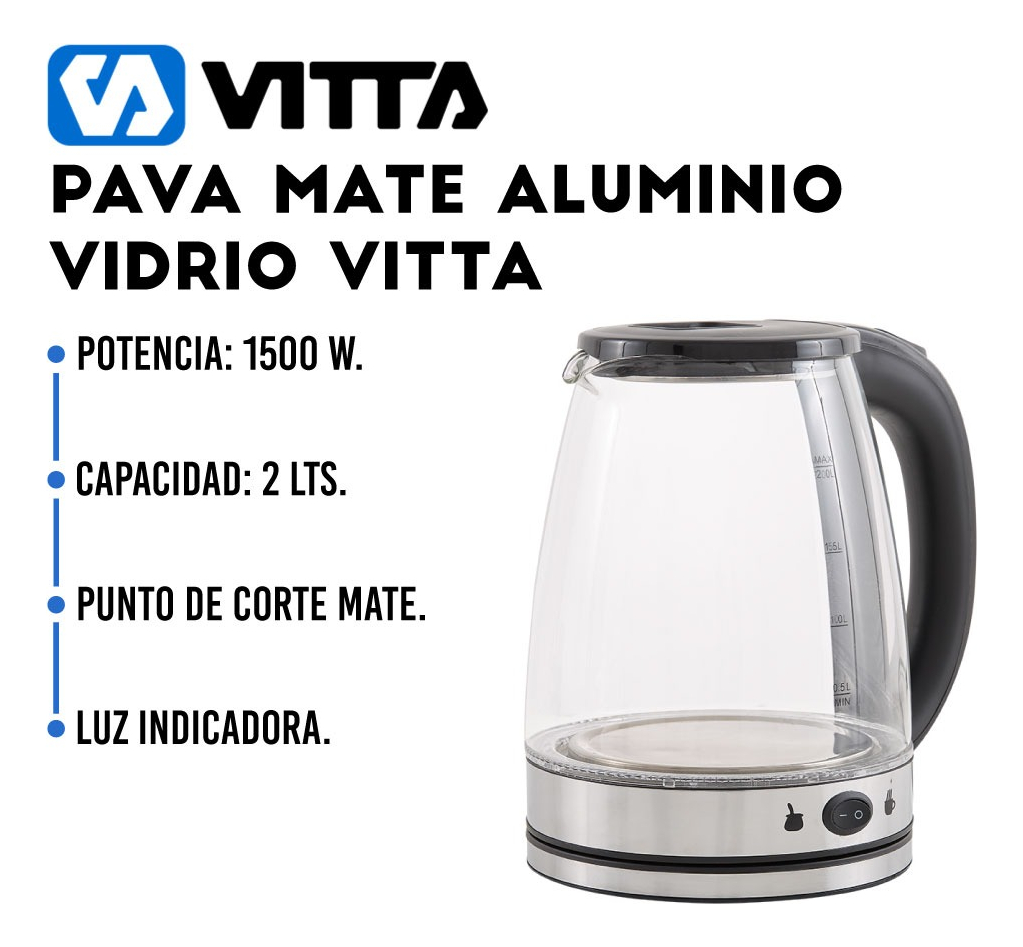 Pava Eléctrica Vitta Corte Mate Vidrio Aluminio 2l 1500w