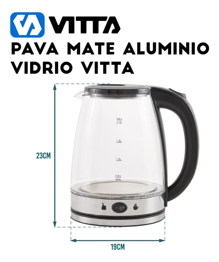 Pava Eléctrica Vitta Corte Mate Vidrio Aluminio 2l 1500w