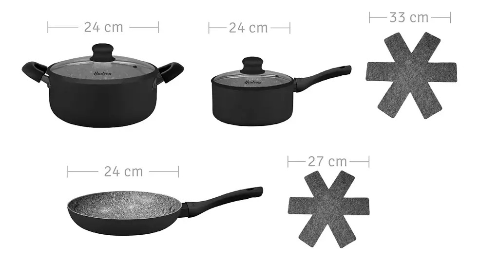Set Olla Cacerola Sarten Hudson Granito 7 Pzs Antihaderente Granito Negro
