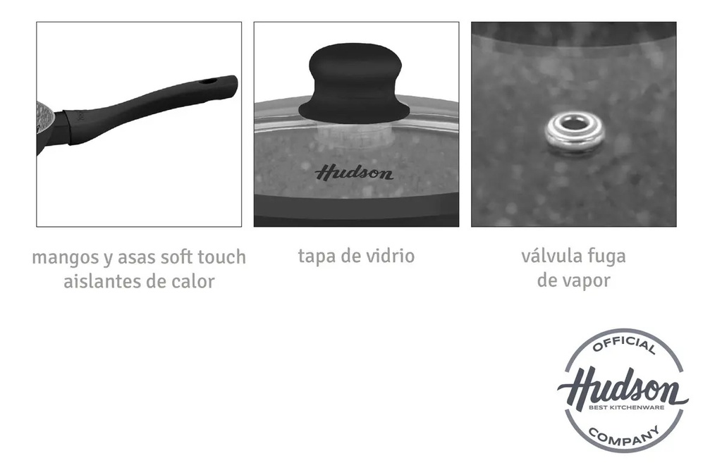 Set Olla Cacerola Sarten Hudson Granito 7 Pzs Antihaderente Granito Negro