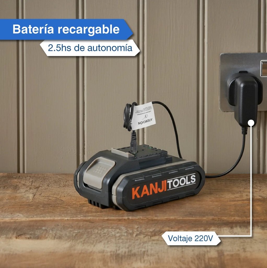 Taladro Atornillador Inalambrico Kanji Tools 21v Kit-at211pb Negro