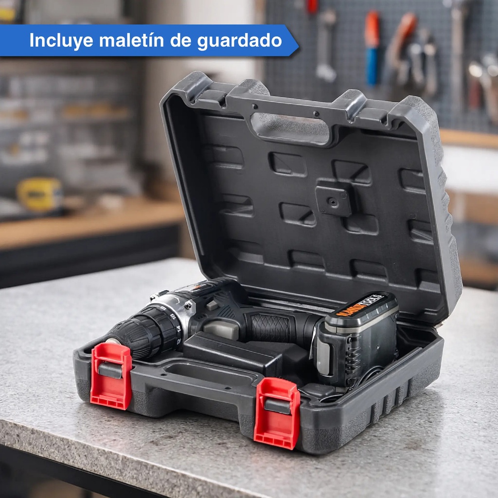 Taladro Atornillador Inalambrico Kanji Tools 21v Kit-at211pb Negro