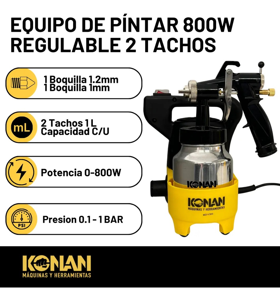 Máquina De Pintar Konan 800w Hvlp Turbina Directa Doble Tacho