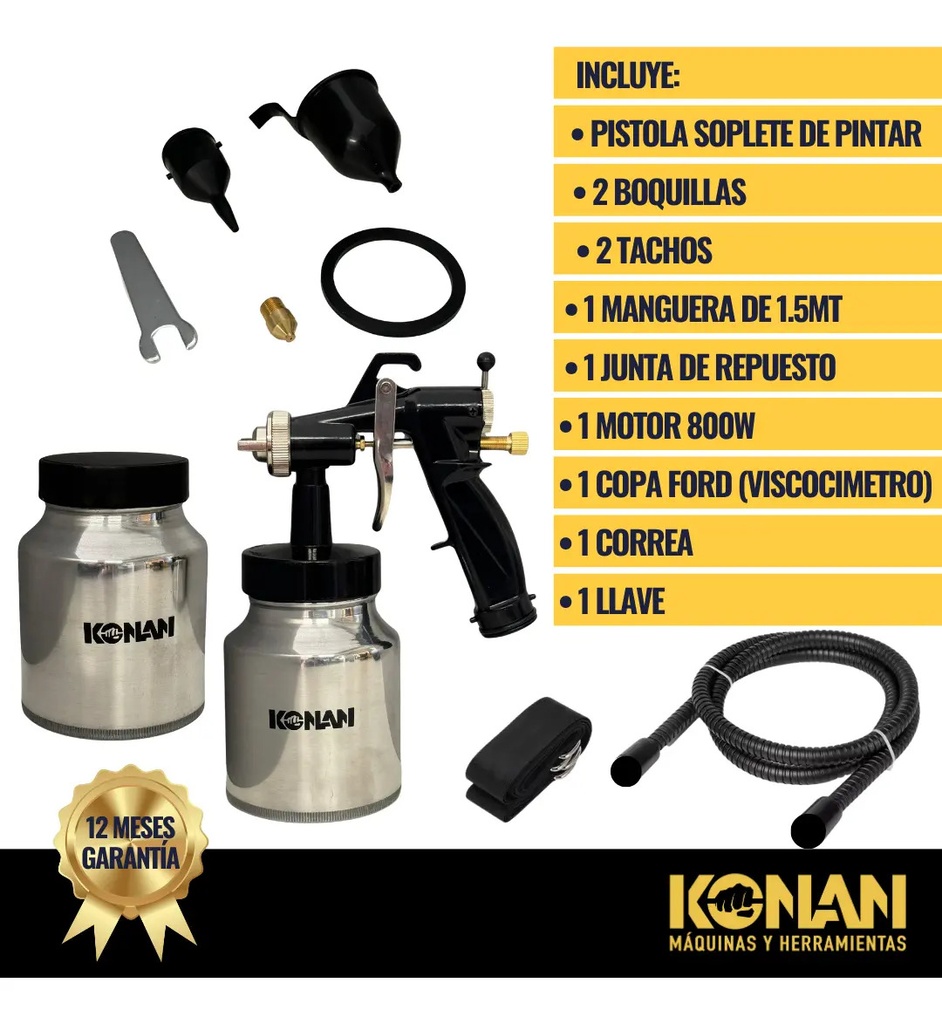 Máquina De Pintar Konan 800w Hvlp Turbina Directa Doble Tacho