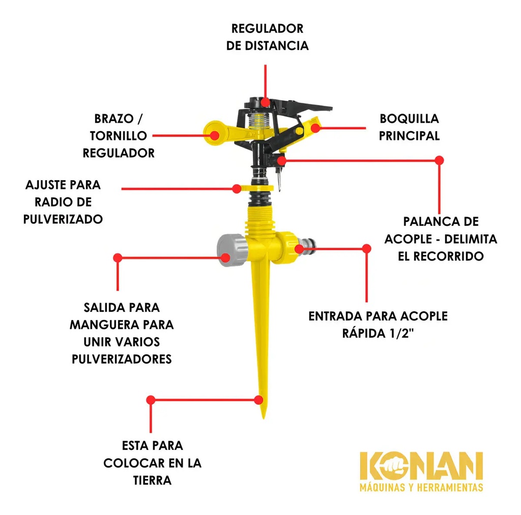 Regador Por Micro Pulverizado Estaca Konan 360° Jardin Riego