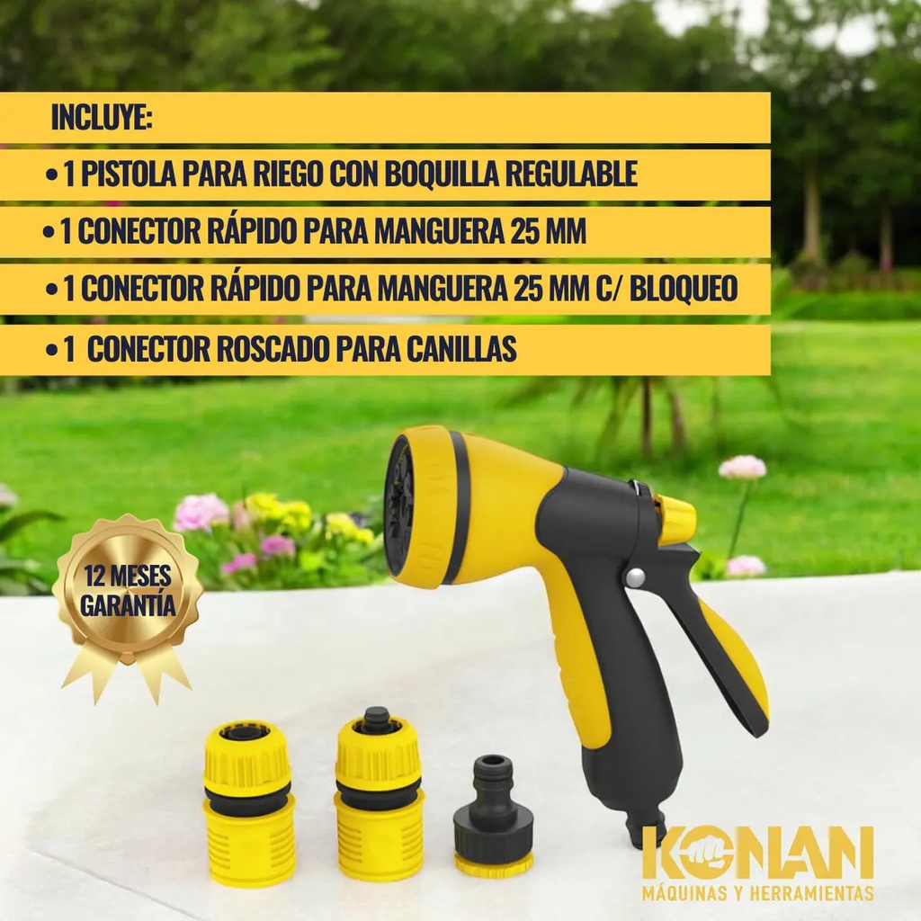 Pistola De Riego Con 3 Accesorios 1/2 Konan 8 Opciones