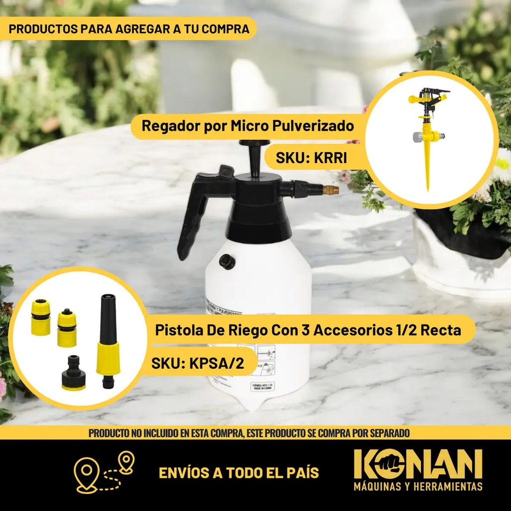 Pulverizador Manual Konan 1.5l Boquilla Ajustable Jardín Limpieza Blanco