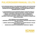 Pulverizador Manual Konan 1.5l Boquilla Ajustable Jardín Limpieza Blanco