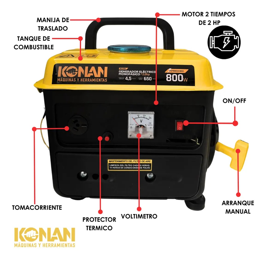Generador Portatil Grupo Electrogeno Konan 800w 2hp 2t 220v