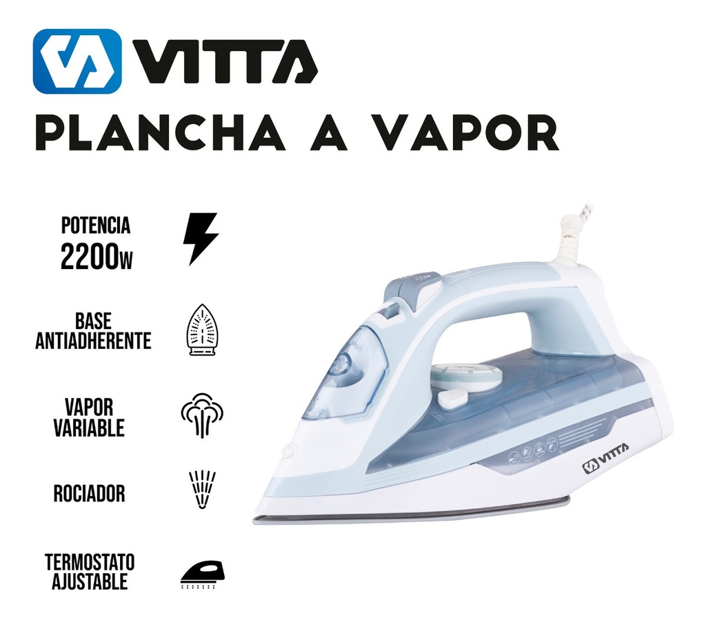 Plancha A Vapor Vitta Base Antiadherente 2200w Con Rociador