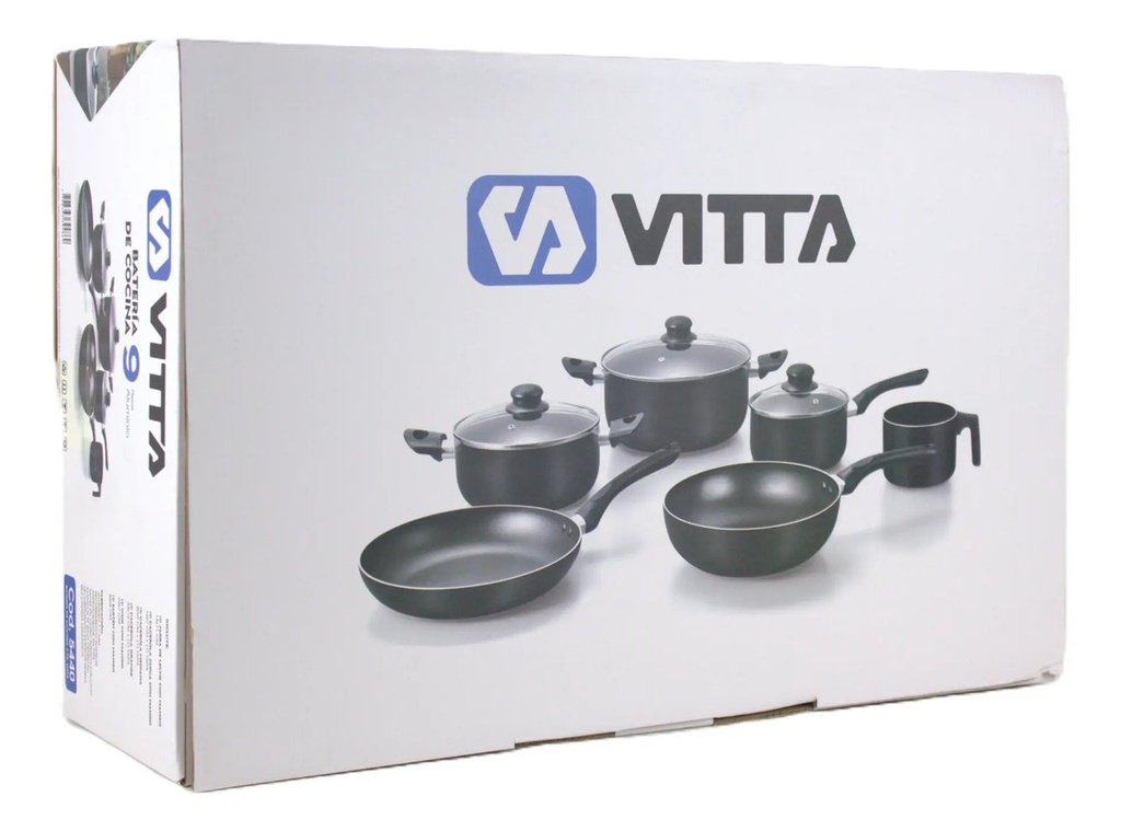 Bateria De Cocina 9 Piezas Vitta Set Ollas Sarten Wok Teflon - Negro