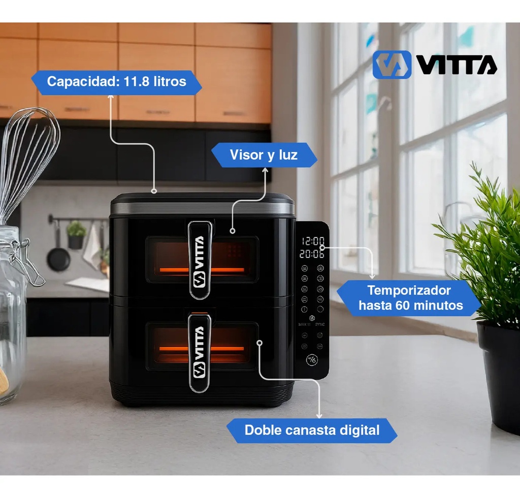 Freidora De Aire Vitta 2200w 11.8l Doble Canasto Digital Negro