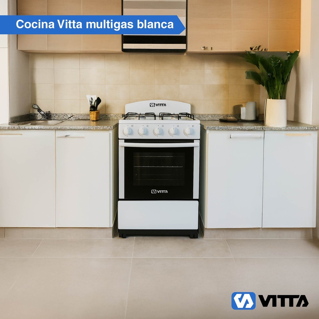 Cocina Vitta Multigas 52 Cm Puerta Y Respaldar De Vidrio