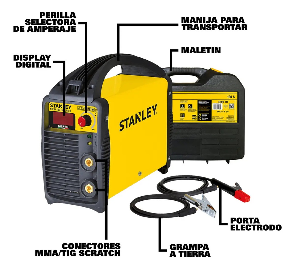 Soldadora Inverter Stanley Sirio 140 Origen Italia 130 Amp Amarillo