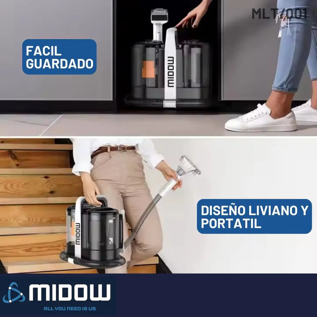 Aspiradora Lava Tapizados Midow 600w Alfombras Manchas Sofa Negro