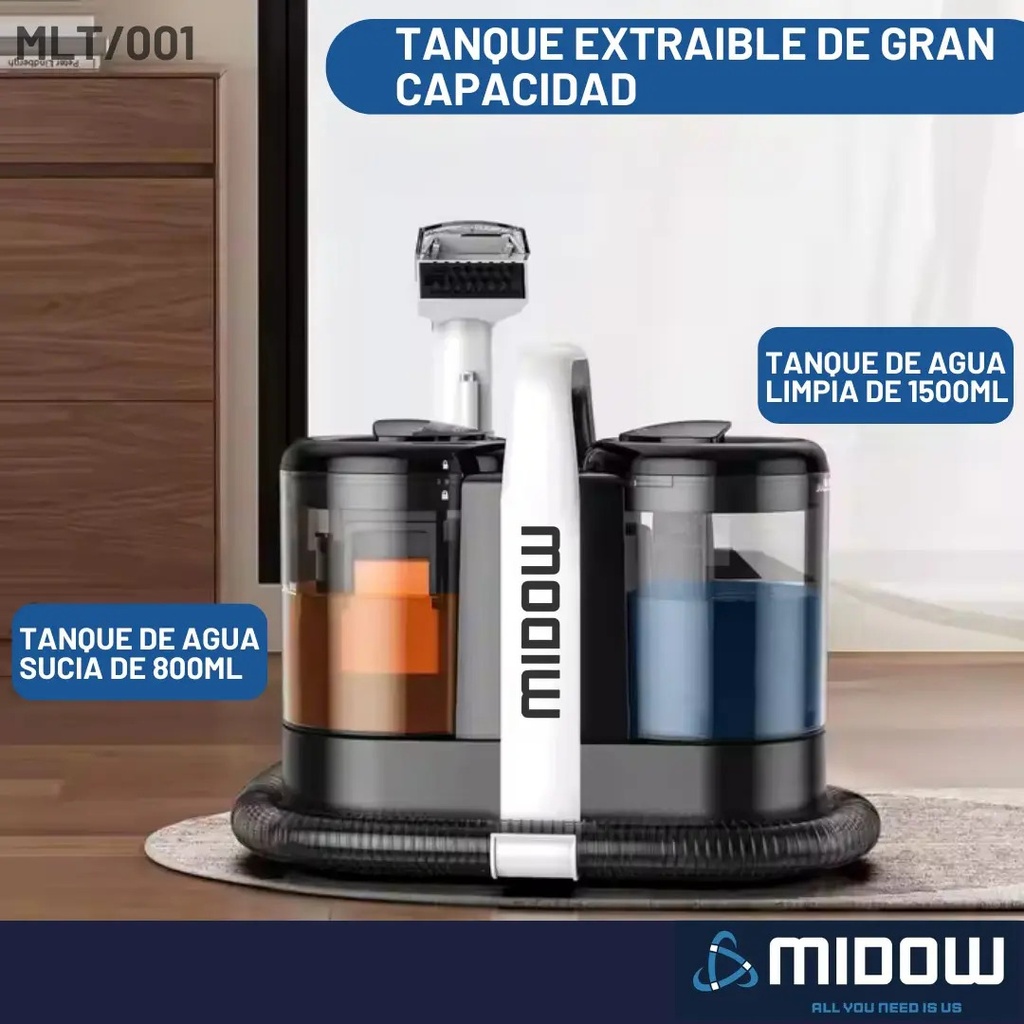 Aspiradora Lava Tapizados Midow 600w Alfombras Manchas Sofa Negro