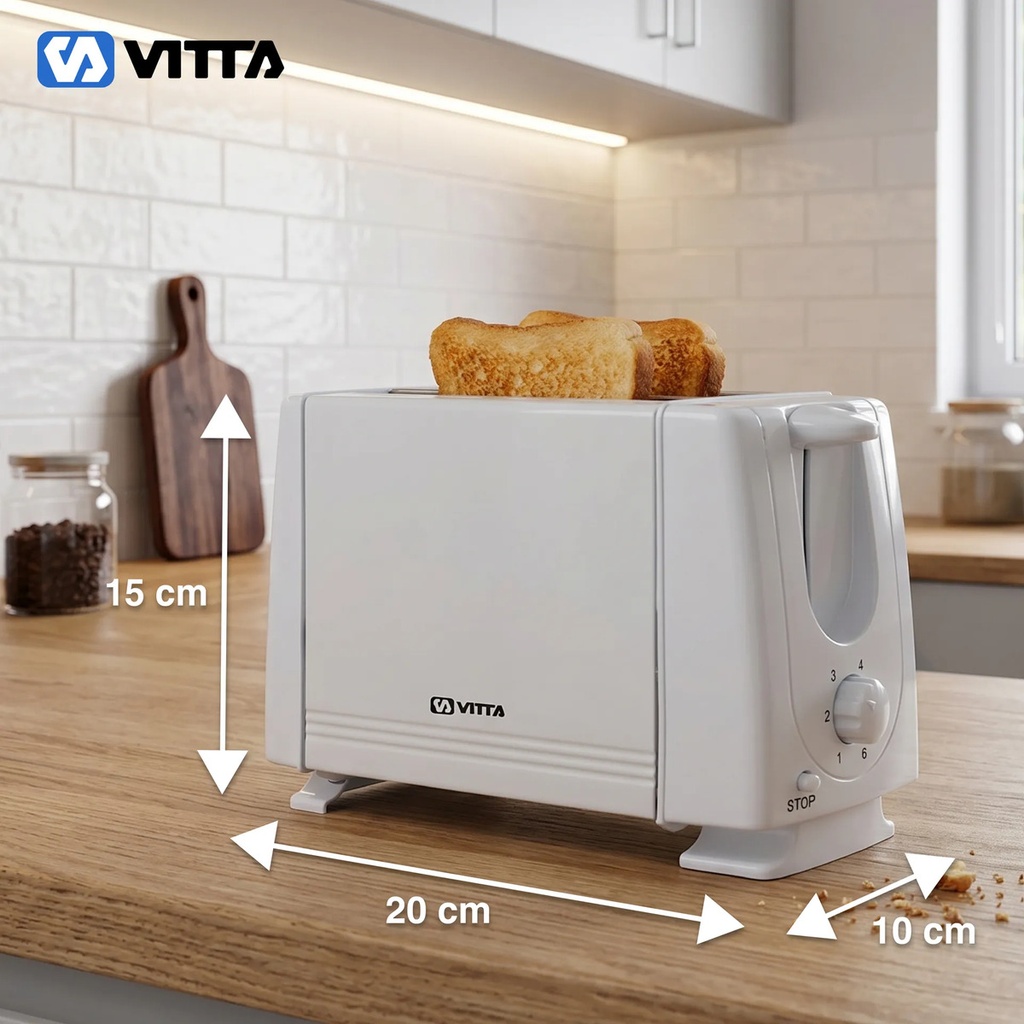 Tostadoras Electricas 2 Panes Vitta 6 Niveles 800w Blanca Blanco