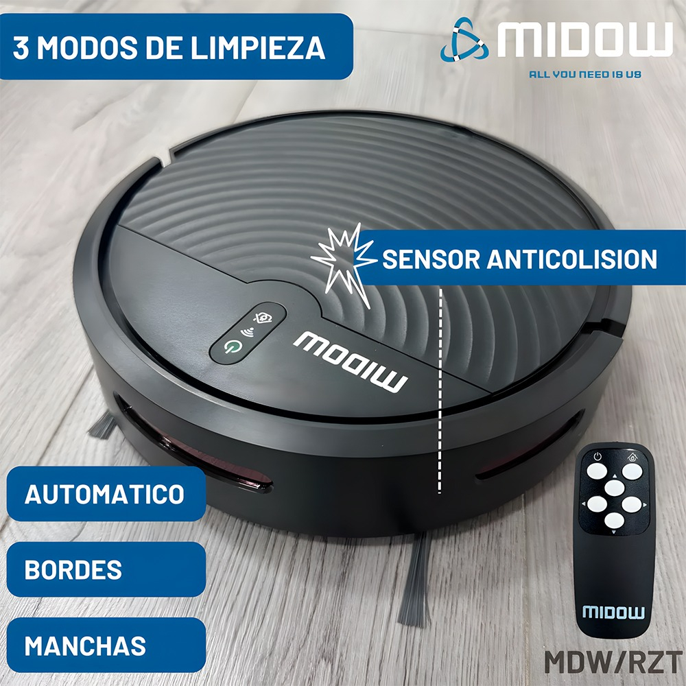 Aspiradora Robot Midow Wifi Smart Trapeador 3 Modos Limpieza Negro