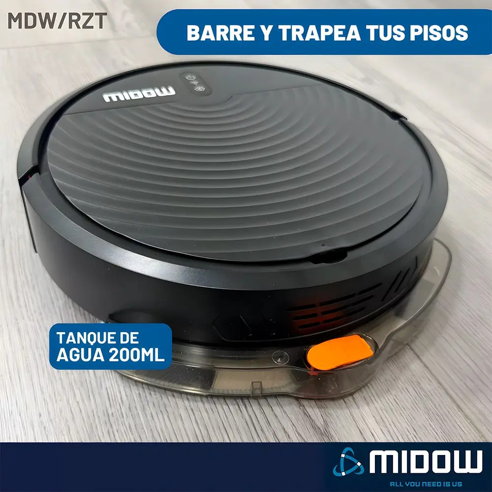 Aspiradora Robot Midow Wifi Smart Trapeador 3 Modos Limpieza Negro