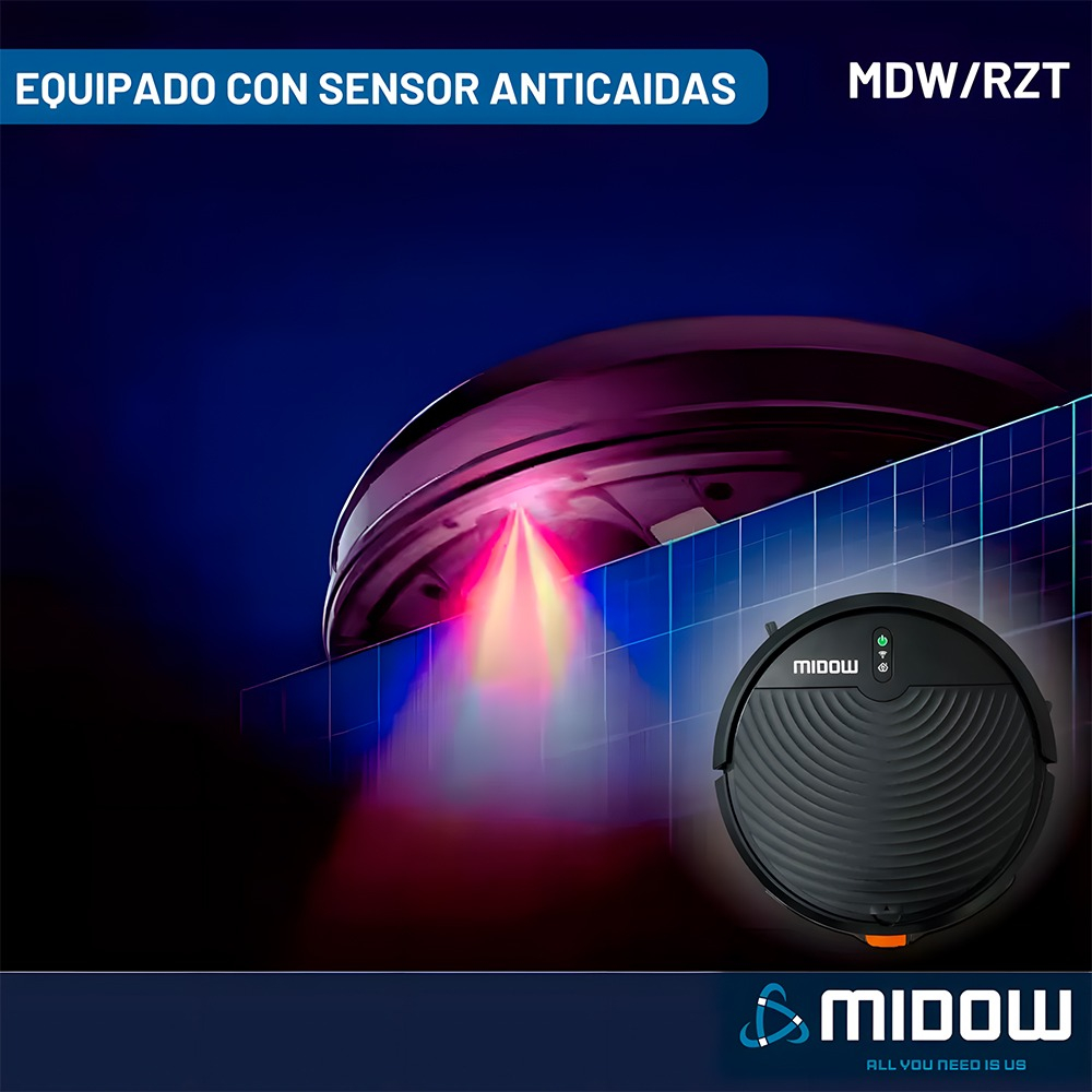 Aspiradora Robot Midow Wifi Smart Trapeador 3 Modos Limpieza Negro