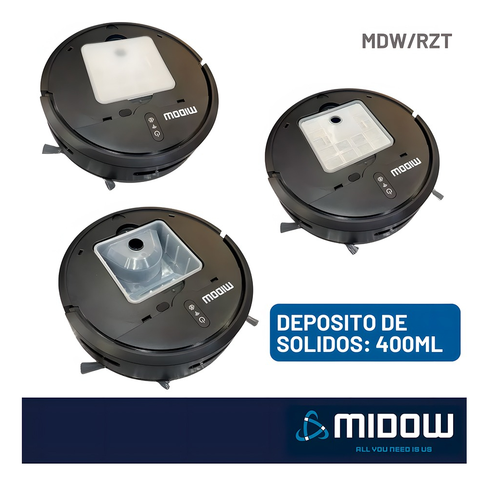 Aspiradora Robot Midow Wifi Smart Trapeador 3 Modos Limpieza Negro