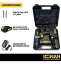 Taladro Atornillador 12v Konan 10mm 2 Baterias Percutor - Negro