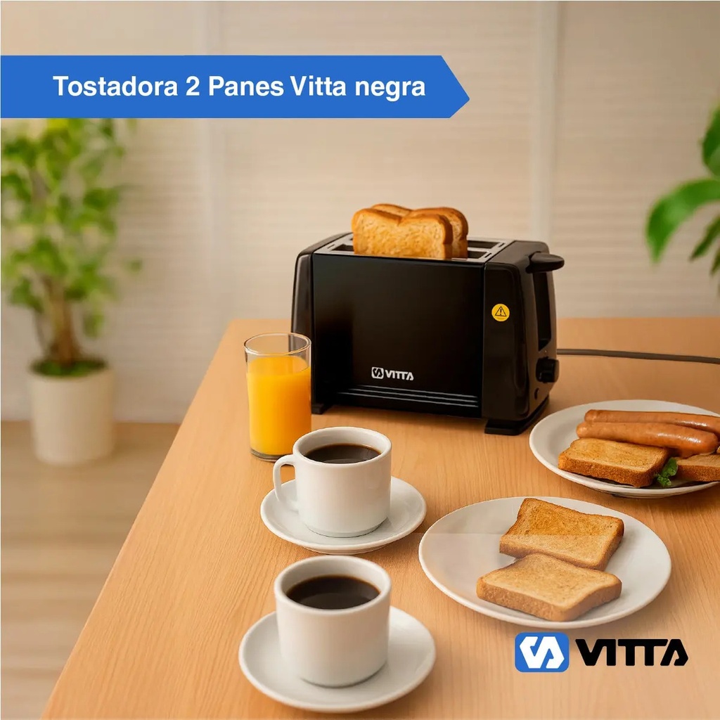 Tostadora Vitta 2 Panes 6 Niveles Full Negra Plateado
