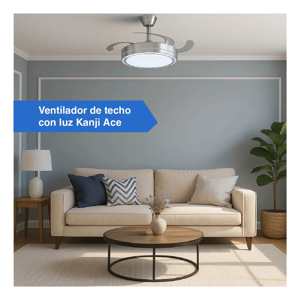 Ventilador Kanji De Techo Retractil C/luz Calida Y Fria 6vel 1.07 M 50 Plateado Transparentes Plástico 4