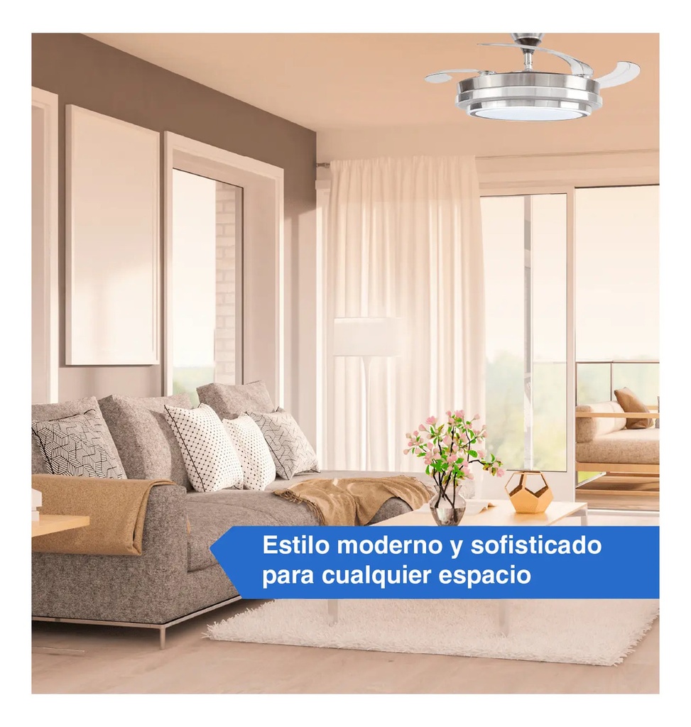 Ventilador Kanji De Techo Retractil C/luz Calida Y Fria 6vel 1.07 M 50 Plateado Transparentes Plástico 4