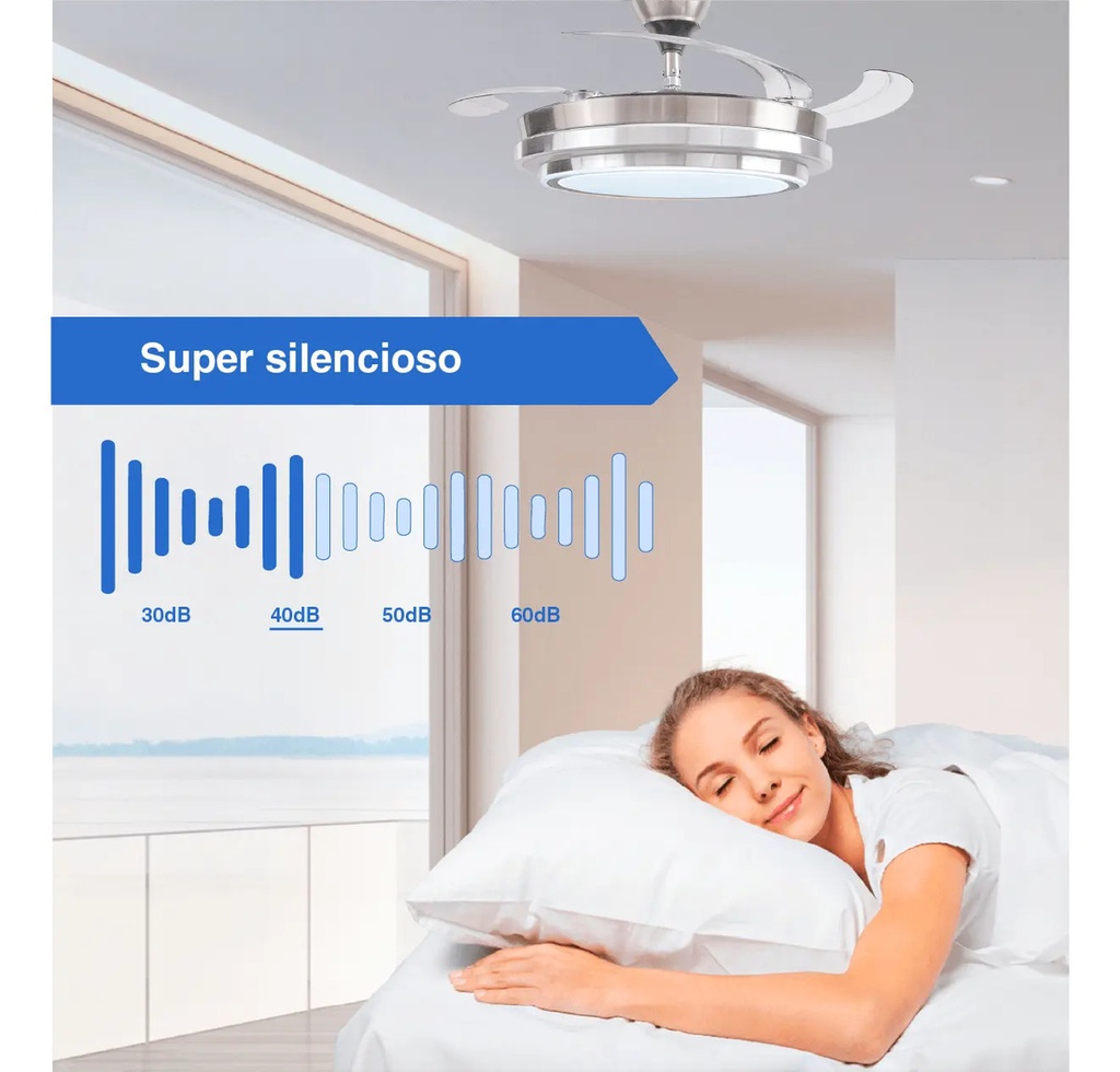 Ventilador Kanji De Techo Retractil C/luz Calida Y Fria 6vel 1.07 M 50 Plateado Transparentes Plástico 4