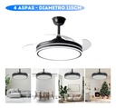 Ventilador De Techo Kanji Retráctil Negro 4 Aspas 6 Velocidades Luz Calida Natural Fria 1.15 M 50 Transparente Plástico