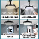 Ventilador De Techo Kanji Retráctil Negro 4 Aspas 6 Velocidades Luz Calida Natural Fria 1.15 M 50 Transparente Plástico