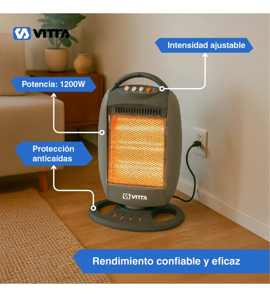 Estufa Halogena Cuarzo Vitta 1200w 3 Velas Giratoria Vit-201 Gris Oscuro