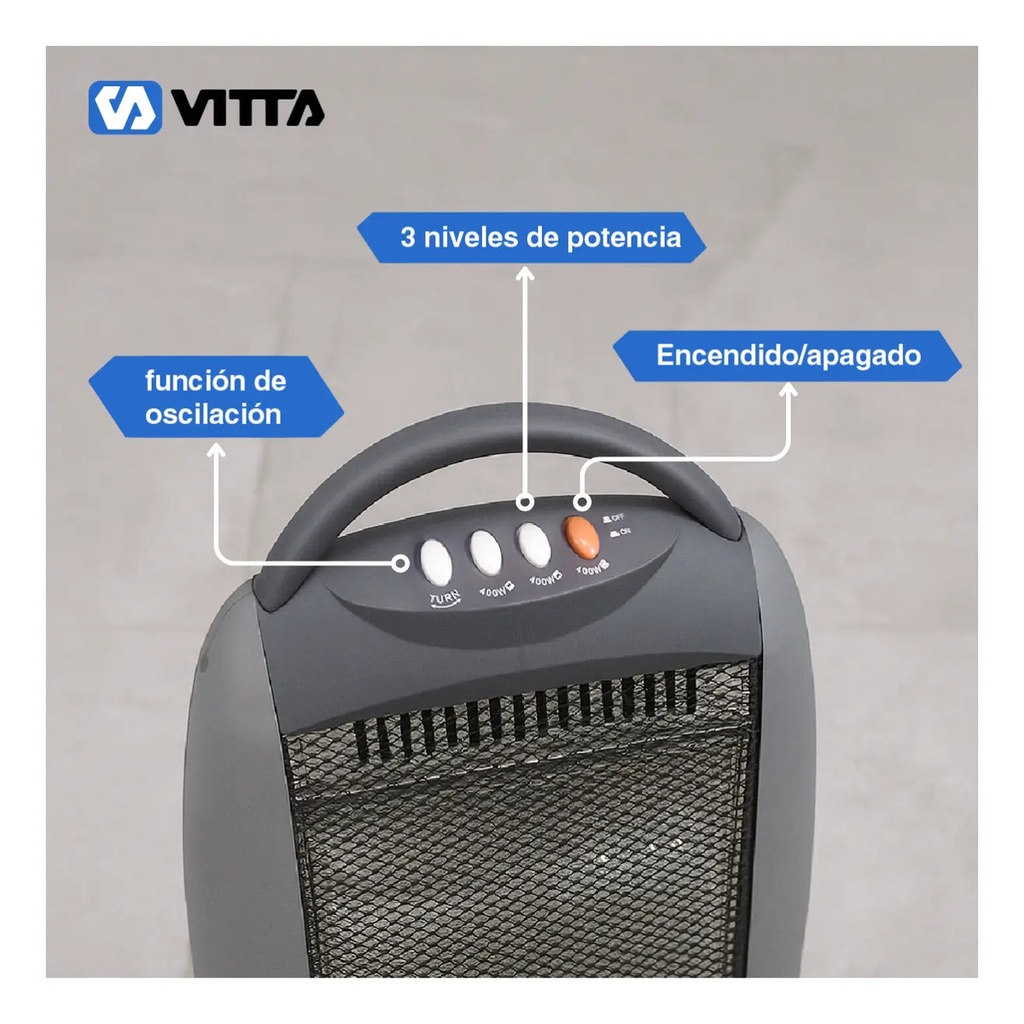 Estufa Halogena Cuarzo Vitta 1200w 3 Velas Giratoria Vit-201 Gris Oscuro
