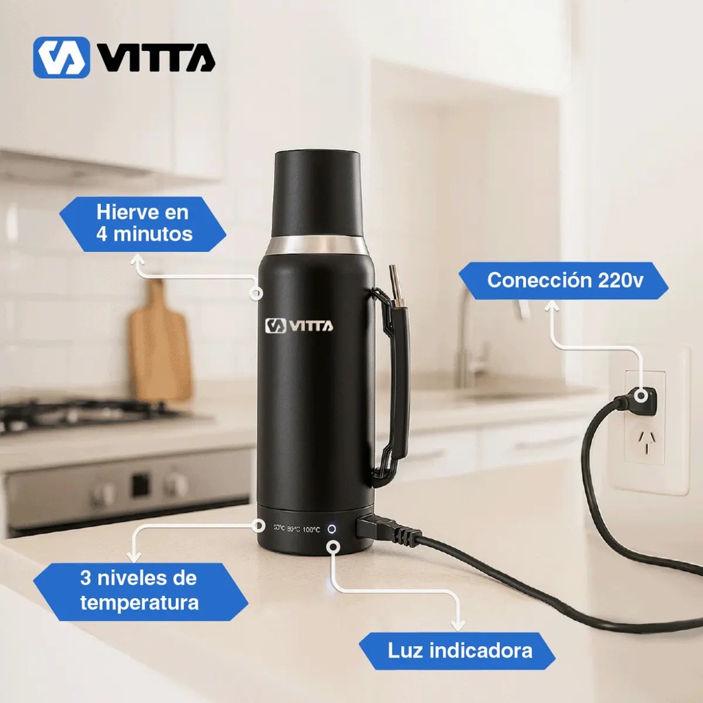 Termo Eléctrico Vitta 1 Litro 2 En 1 Mate Y Bombilla