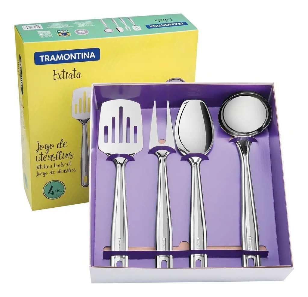 Set 4 Utensilios Cocina Tramontina Extrata Acero Inoxidable