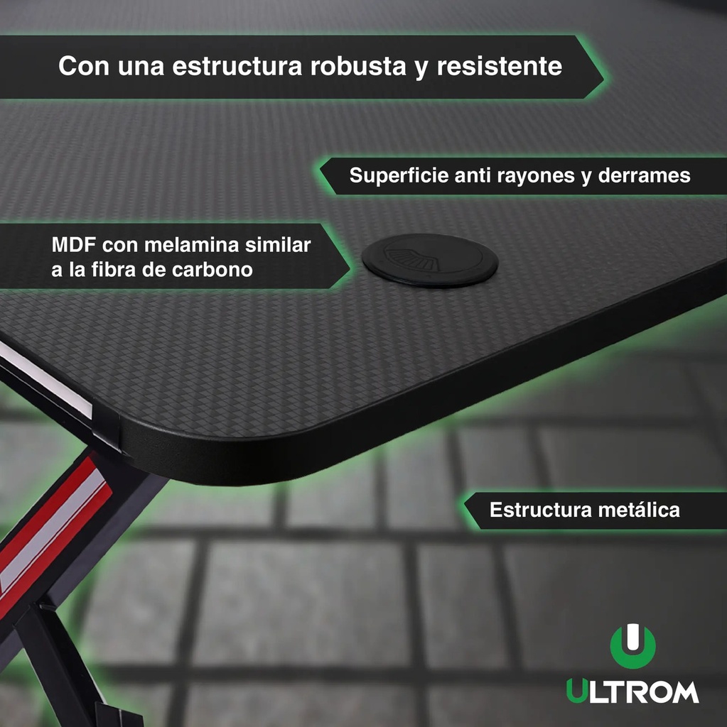Escritorio Gamer Con Rgb Ultrom Fibra De Carbono Gt-2309 Negro