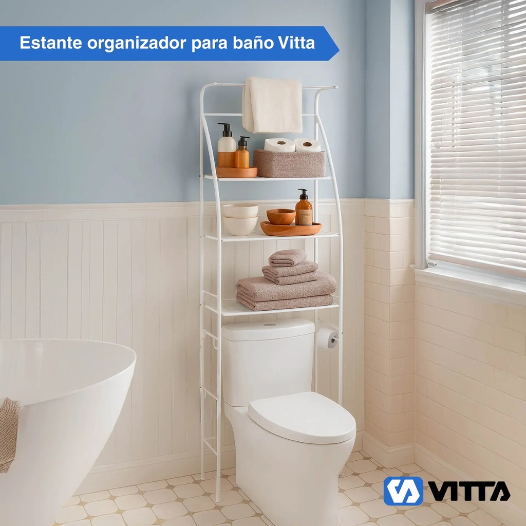 Mueble Organizador De Baño Vitta Inodoro 3 Estantes Bastidor Blanco