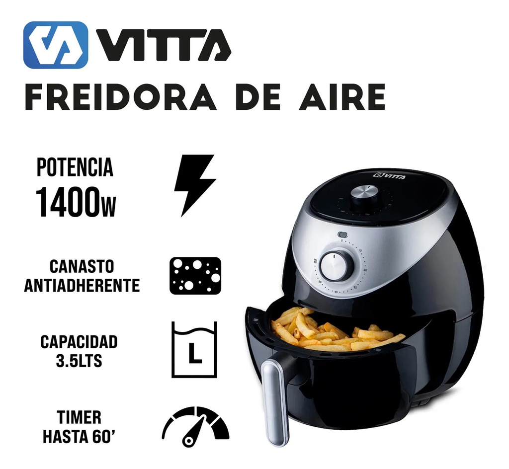 Freidora De Aire Caliente Sin Aceite 3.5 L - Vitta Negro