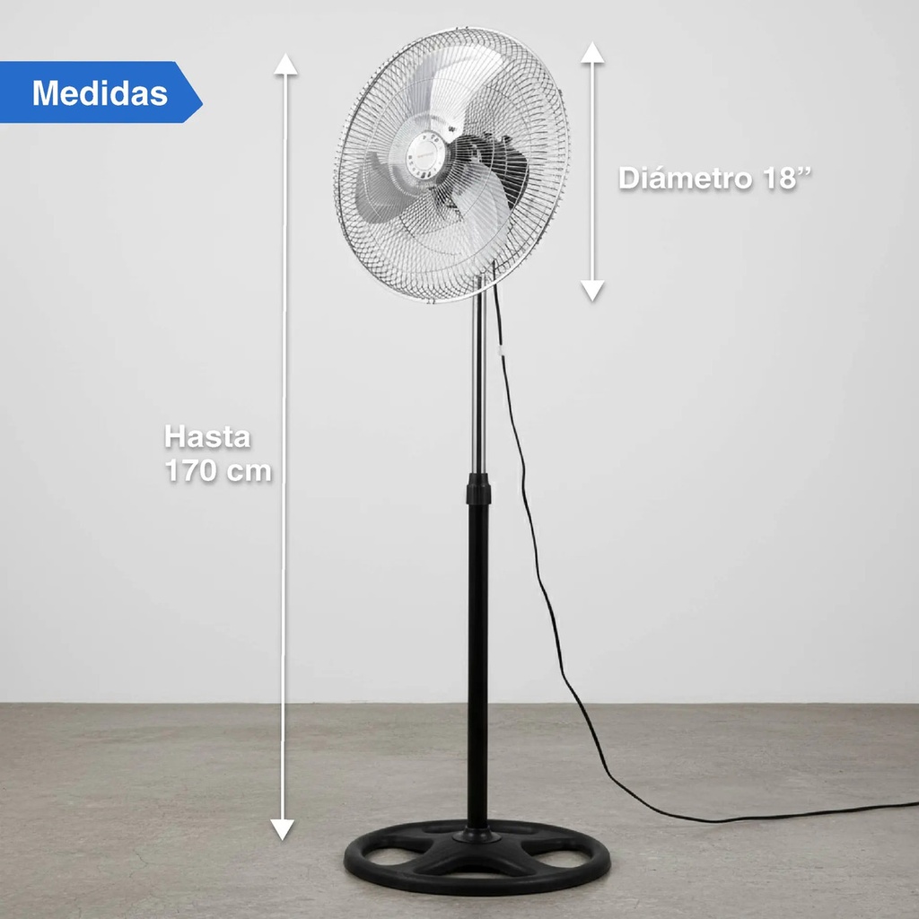 Ventilador Kanjihome 18 De Pie 90w 1.50m 1 En 1 Kjh-fh1311 45.72 Cm 50 Gris Azul Metal 3
