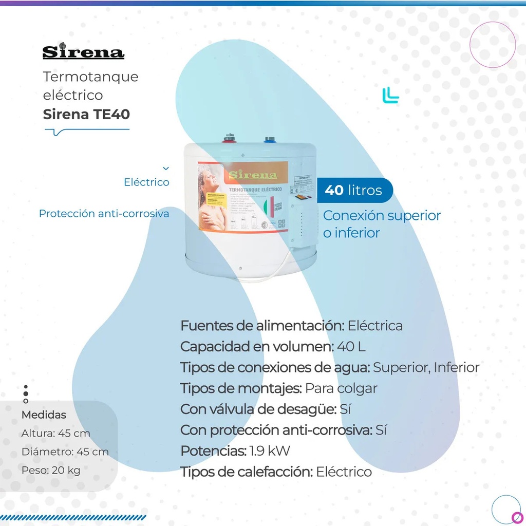 Termotanque Eléctrico Sirena Te40 Blanco 40l C Sup/infe