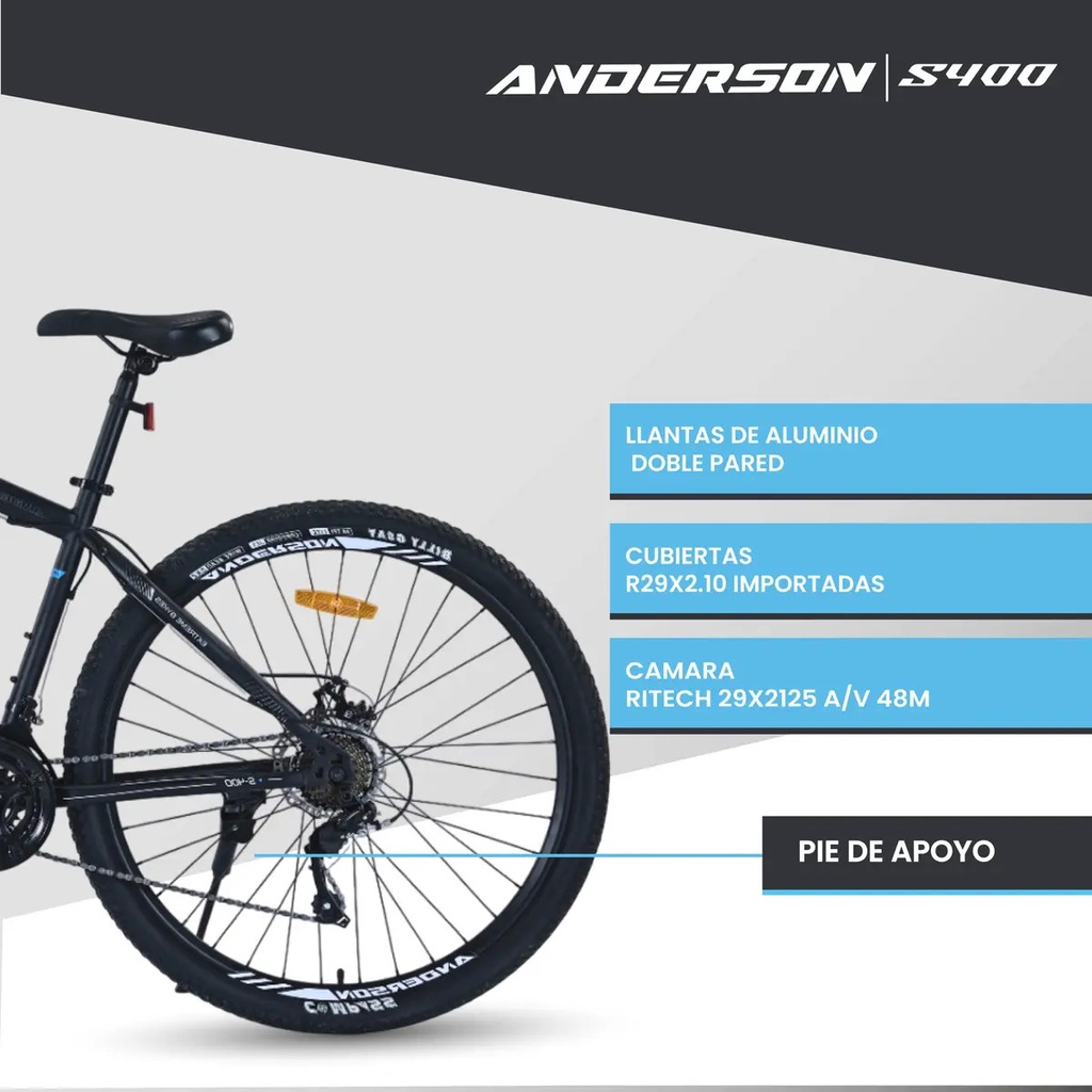 Bicicleta Mtb Anderson S400 R29, 21v Freno A Disco, Con Suspensión, Color Negro/verde/blanco Tamaño Del Cuadro S