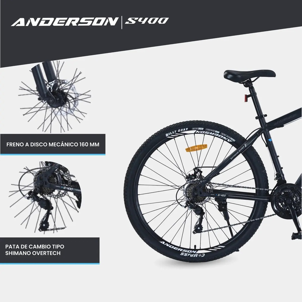 Bicicleta Mtb Anderson S400 R29, 21v Freno A Disco, Con Suspensión, Color Negro/verde/blanco Tamaño Del Cuadro S