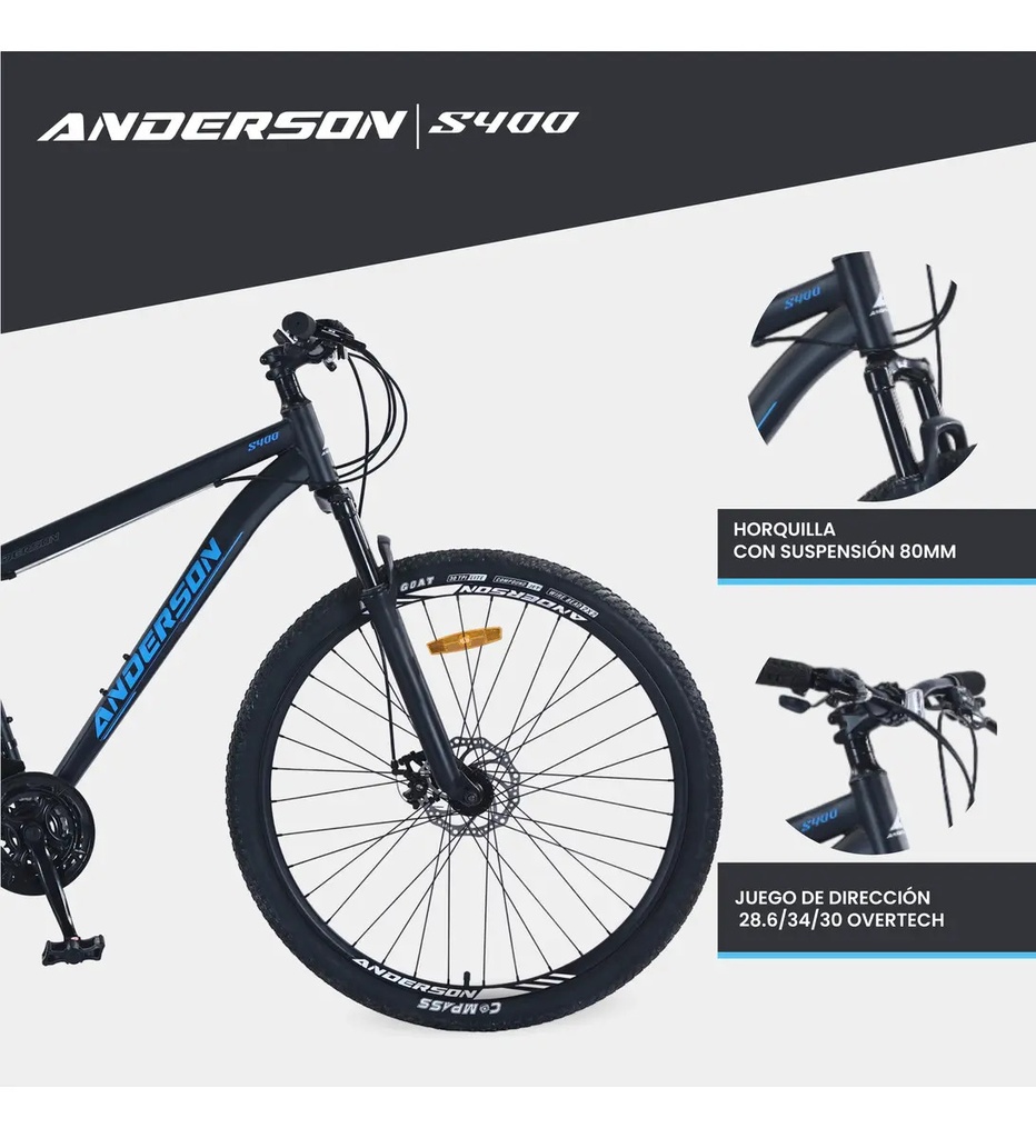 Bicicleta Mtb Anderson S400 R29, 21v Freno A Disco, Con Suspensión, Color Negro/verde/blanco Tamaño Del Cuadro S
