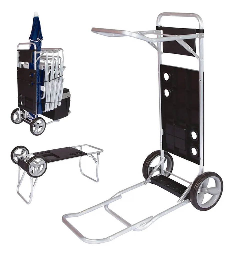 Carrito Mor De Playa Aluminio Para Conservadora Y Reposera Negro