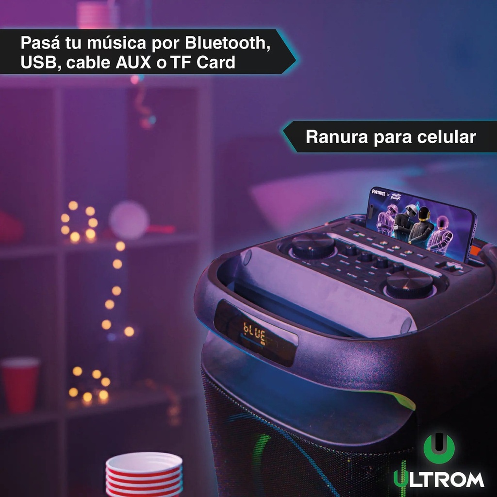 Torre De Sonido Parlante Ultrom Tulum 15000w Luces Led 2x12 Negro