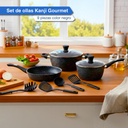 Baterias De Cocina Kanji Gourmet 9 Piezas Antiadherente Mármol Negro