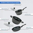 Baterias De Cocina Kanji Gourmet 9 Piezas Antiadherente Mármol Negro